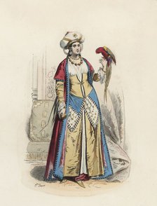 Lady from Cairo, color engraving 1870.