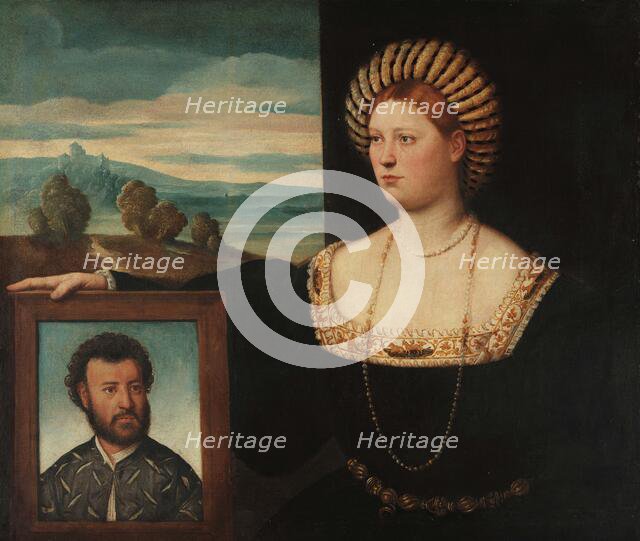 A Lady With a Portrait of Her Deceased Husband, 1525-1528. Creator: Licinio, Bernardino (ca. 1489-ca. 1565).