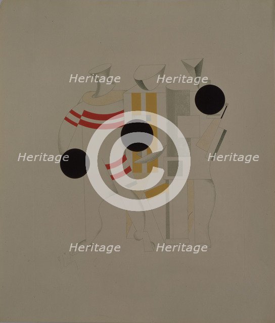 Sportsmen. Figurine for the opera Victory over the sun by A. Kruchenykh, 1920-1921. Artist: Lissitzky, El (1890-1941)