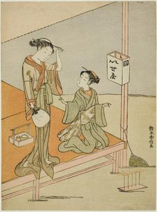 A Courtesan and Her Attendant at the Riverside Teahouse Iseya, c. 1768/69. Creator: Suzuki Harunobu.