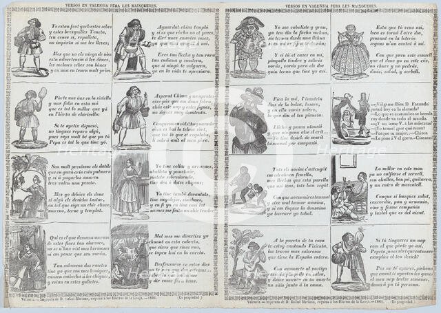 Two sheets (printed as one) with verses in Valencian for masquerades, 1861. Creator: Rafael Mariana.