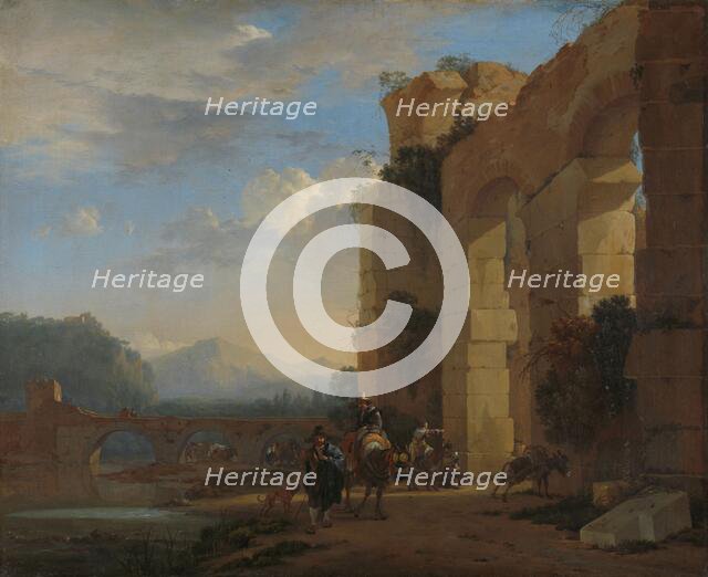 Muleteers beside an Italian Ruin, c.1650. Creator: Jan Asselijin.