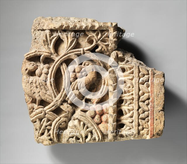 Fragment from a Two-Sided Sanctuary Screen with Birds Eating Grapes, Egypt, 5th-6th century. Creator: Unknown.