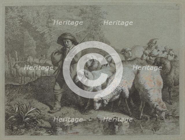 Shepherd with a Sack Driving a Flock, 1763. Creator: Francesco Londonio.
