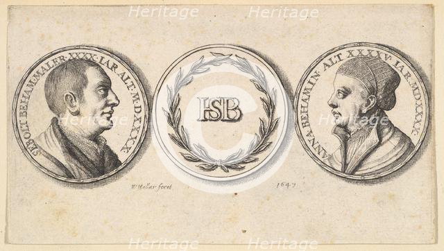 Medallions with portraits of Sebald Beham and Anna Beham, 1647. Creator: Wenceslaus Hollar.