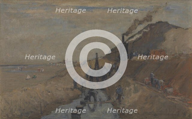 Dike Building on the Beach at Knokke, 1909. Creator: Richard Baseleer.