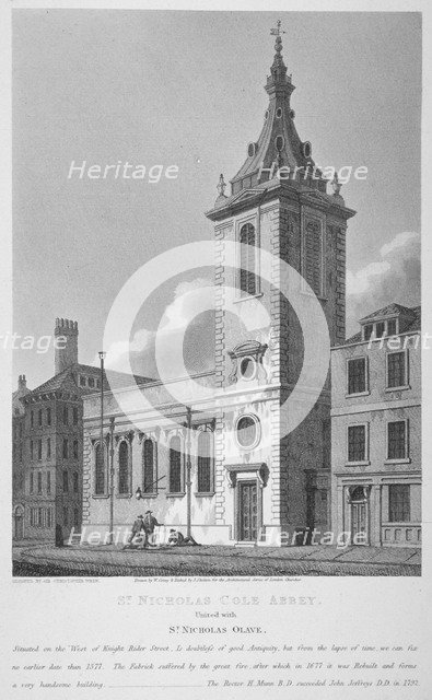 View of St Nicholas Cole Abbey and Knightrider Street, City of London, 1812. Artist: Joseph Skelton