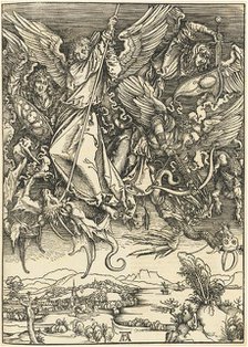 Saint Michael Fighting the Dragon, probably c. 1496/1498 (published 1511). Creator: Albrecht Durer.