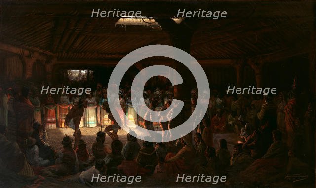 Dance in a Subterranean Roundhouse at Clear Lake, California, 1878. Creator: Jules Tavernier.