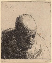Bald Man with Open Mouth, Looking Down, c. 1630. Creator: Rembrandt Harmensz van Rijn.