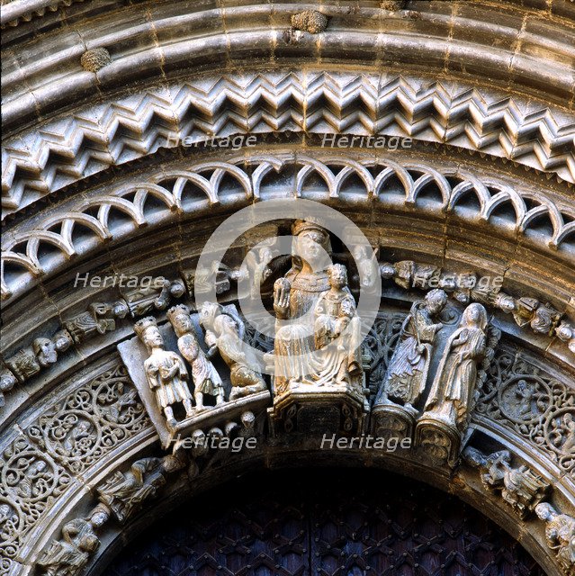 Detail of the main portico of the church of Santa Maria of Agramunt, with typical decoration of t…