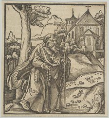 An Old Pilgrim Walking to the Right, from Hymmelwagen auff dem, wer wol lebt..., 1517. Creator: Hans Schäufelein the Elder.
