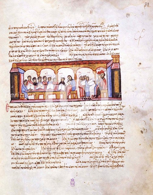 School at the Time of Emperor Constantine VII (Miniature from the Madrid Skylitzes), 11th-12th centu Artist: Anonymous  