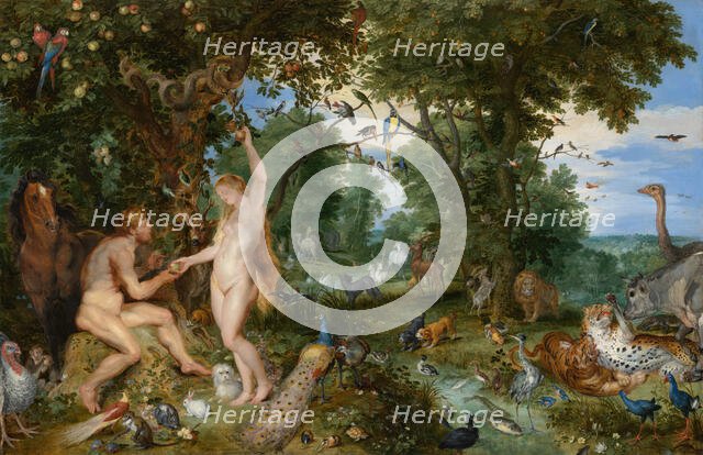 The Garden of Eden with the Fall of Man. Creators: Jan Brueghel the Elder, Peter Paul Rubens.