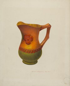 Carved Wooden Pitcher, c. 1940. Creator: William H Edwards.