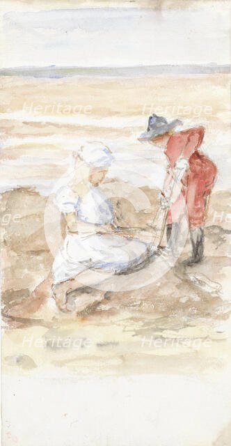 Children playing on the beach, 1834-1911. Creator: Jozef Israels.