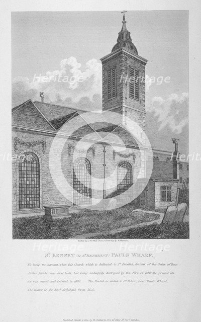 Church of St Benet Paul's Wharf, City of London, 1810. Artist: JW White