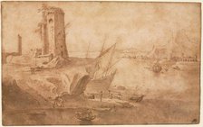 Landscape with Tower at Seashore, 1600-1614(?). Creator: Filippo Napoletano (Italian, c. 1587-c. 1629).