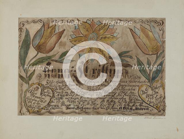 Pa. German Birth Certificate, c. 1939. Creator: Albert J. Levone.