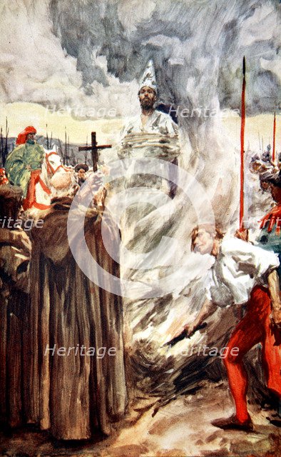 The burning of John Huss, 6 July 1415 (1913).  Artist: Arthur C Michael