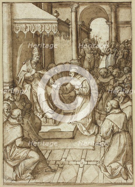 Approval of the Rules of the Franciscan Order by Pope Innocent III in 1209, n.d. Creator: Livio Agresti da Forlì.