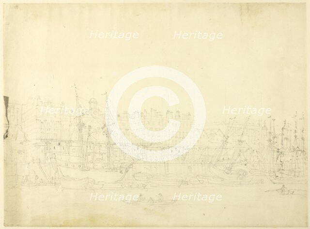 Study for Custom House, from the River Thames, from Microcosm of London, c. 1808. Creator: Augustus Charles Pugin.