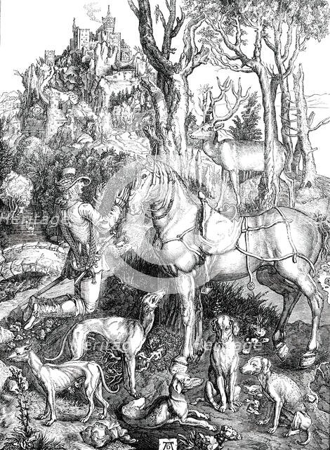 Pictures from the late King of Holland's Collection - Saint Hubert, painted by Albert Durer, 1850. Creator: Unknown.