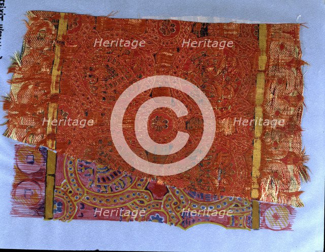  'Fabric of Seu d'Urgell', made of silk, Pallia rotata type, made with a bow loom, Hispano-Arab, …