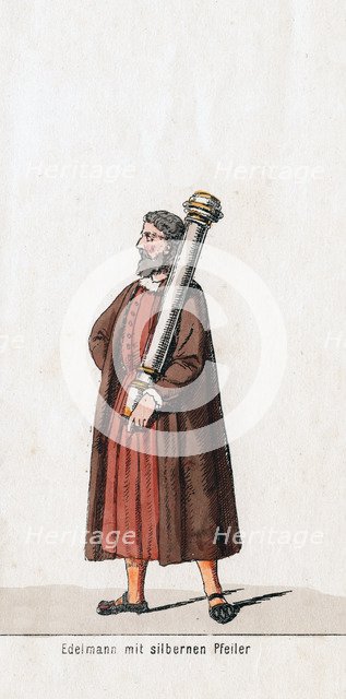 Nobleman with silver column, costume design for Shakespeare's play, Henry VIII, 19th century. Artist: Unknown