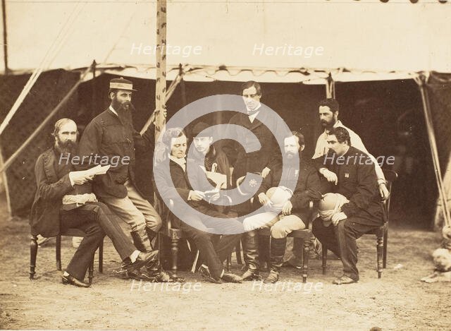 Group Portrait: (L-R)Col.Yule P.W.D., Major Jones A.D.C., Mr. Walters, Captain Stanley..., 1858-61. Creator: Unknown.