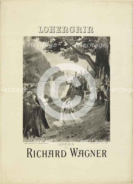 Poster for the opera Lohengrin by Richard Wagner, 1891. Creator: Rochegrosse, Georges Antoine (1859-1938).