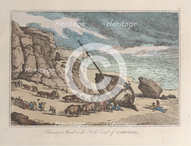 Clearing a Wreck on the North Coast of Cornwall, from "Sketches from Nature", 1822., 1822. Creator: Thomas Rowlandson.