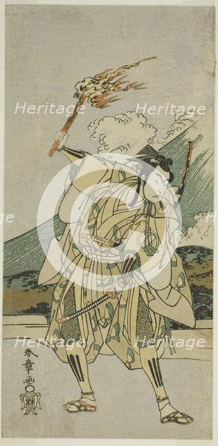 The Actor Ichikawa Monnosuke II as Soga no Goro Tokimune in the Play Haru wa Soga..., c. 1772. Creator: Shunsho.