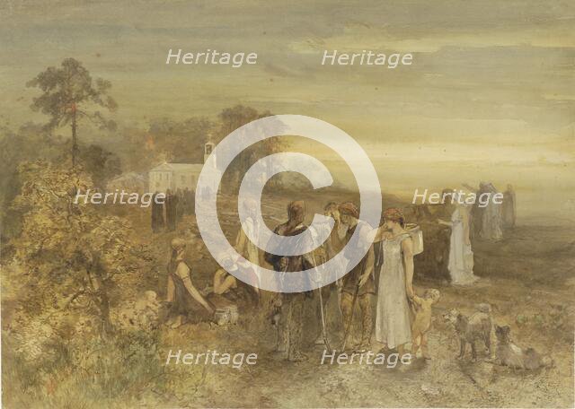 Monks go to a church, watched by a group of Germans, 1871. Creator: Charles Rochussen.