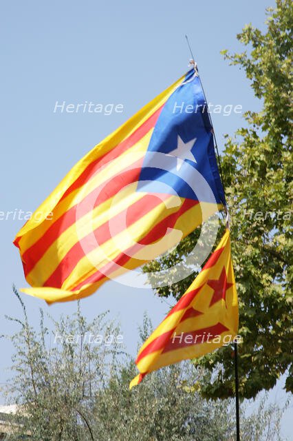 Starred flag (Estelada), National Day of Catalonia,  Barcelona, 11-09-2014. Creator: LTL.