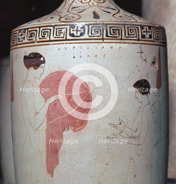 Detail of a Greek lekythos showing a mistress and maid, 5th century BC. Artist: Unknown