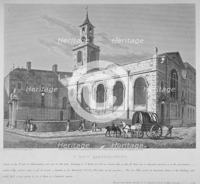 Church of St Mary Aldermanbury, City of London, 1814. Artist: Joseph Skelton