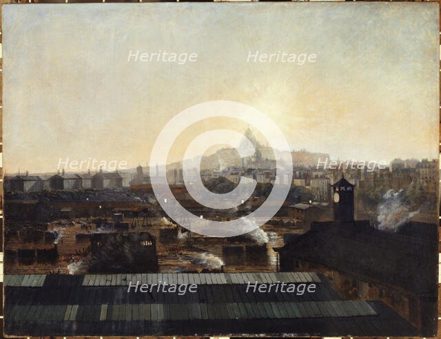 Les Voies de la gare du Nord, les toits de l'hôpital Lariboisière et la colline de Montmartre, c1895 Creator: Louis-Robert Carrier-Belleuse.