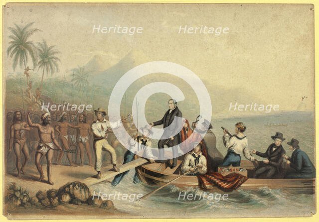The Reception of the Rev. J. Williams, at Tanna in the South Seas, the Day Before He was..., 1841. Creator: George Baxter.