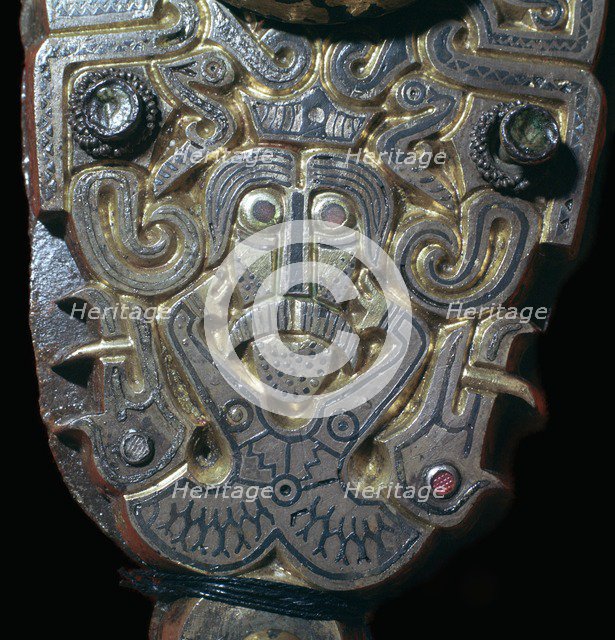Detail of a baldrick buckle showing a human figure, 6th century. Artist: Unknown