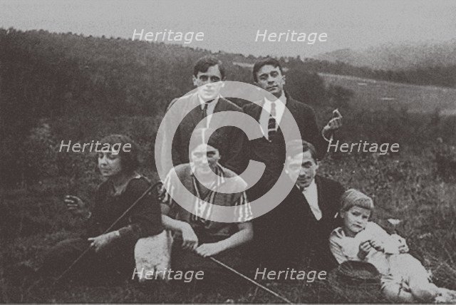 Marina Tsvetaeva and Sergey Efron with Konstantin Rodzevich (Sitting right). Prague, 1923.