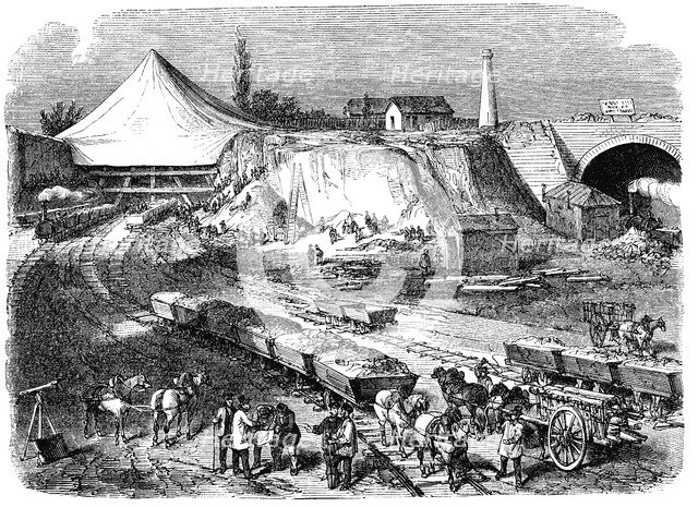 Works for the construction of the Western Railway Station in Paris, the French railways, in Decem…