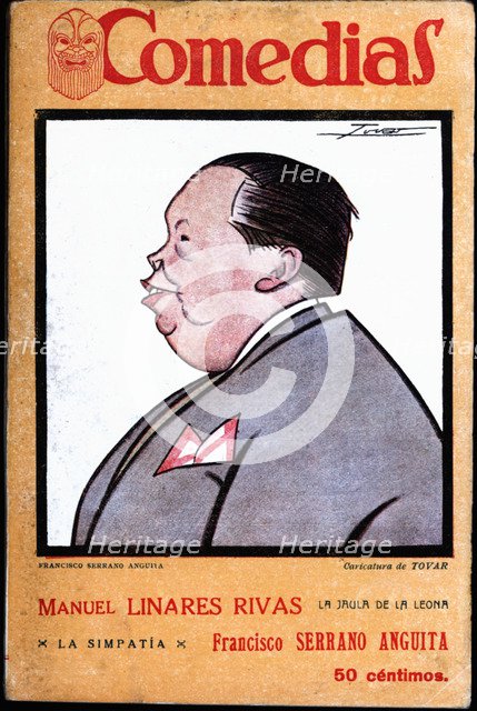 Cover of the publication 'Comedias'. Caricature of Francisco Serrano Anguita (1887-1968). Siglo X…