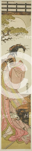 Courtesan Playing a Hand Drum, c. 1775. Creator: Isoda Koryusai.