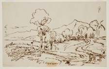 Landscape with House and Bridge, c1820-1848. Creator: Thomas Cole.