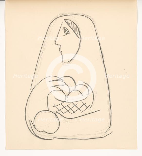 Woman with basket of fruit in her arms, 1938. Creator: Mikulas Galanda.