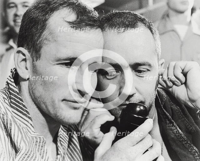 White and McDivitt talk to President Lyndon B. Johnson, 1965.  Creator: NASA.