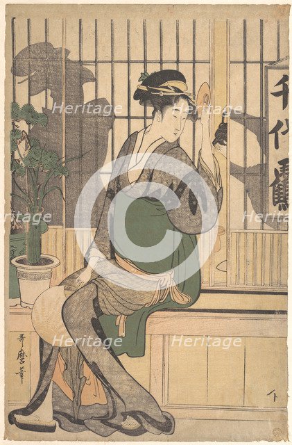 The Chiyozuru Teahouse (Shadows on the Shoji), 1790s. Artist: Utamaro, Kitagawa (1753-1806)