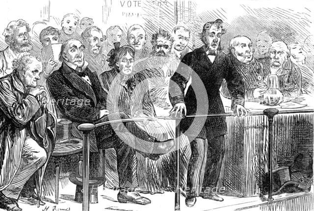 Election Sketches: modest merit, 1880. Creator: Unknown.