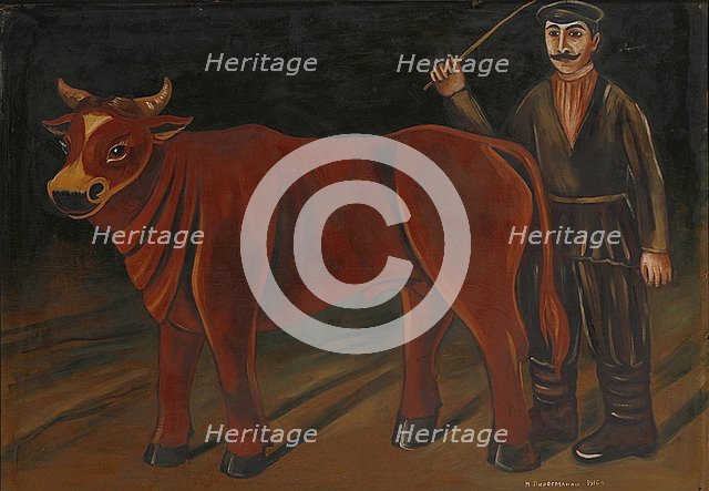 Farmer with Bull, 1916. Artist: Pirosmani, Niko (1862-1918)
